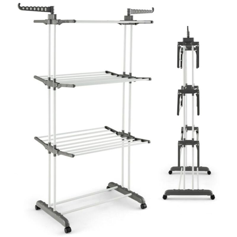 Hivvago 4-tier Clothes Drying Rack with Rotatable Side Wings and Collapsible Shelves-Gray