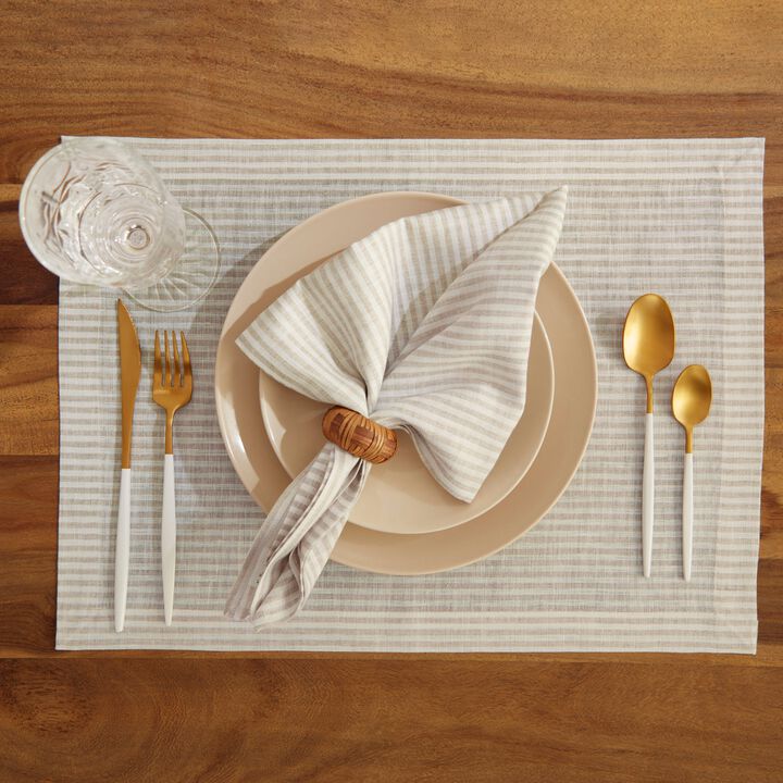 Solino Home 100% Pure Linen Placemats 14 x 19 Inch Set of 4 | Narrow Stripe