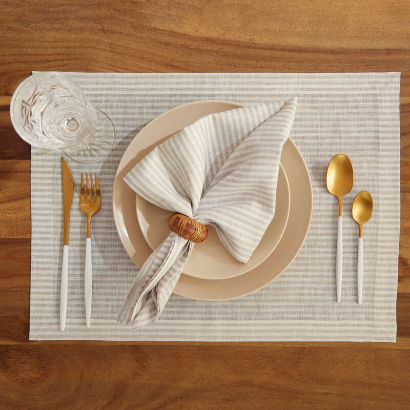 Solino Home 100% Pure Linen Placemats 14 x 19 Inch Set of 4 | Narrow Stripe