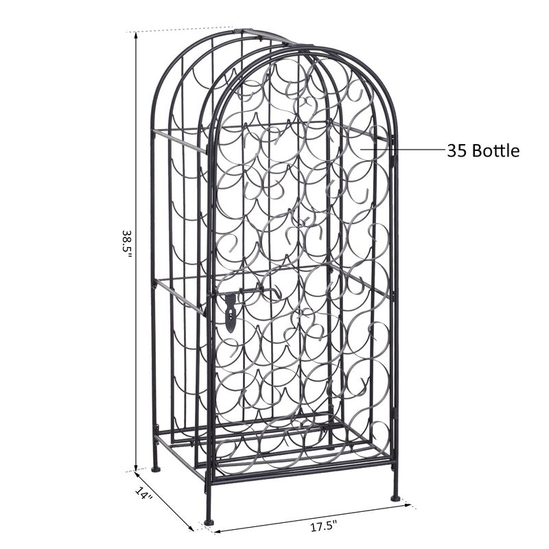 Classic Black Wine Jail: 35-Bottle Wrought Iron Rack with Lock