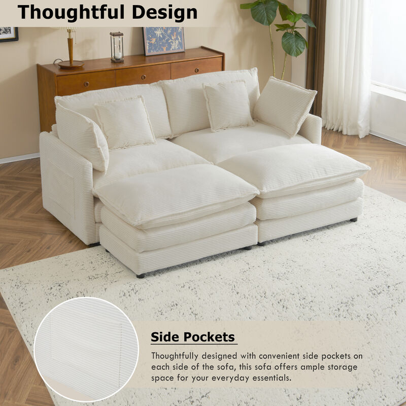 Merax Corduroy Sectional Sofa with Side Storage Pockets