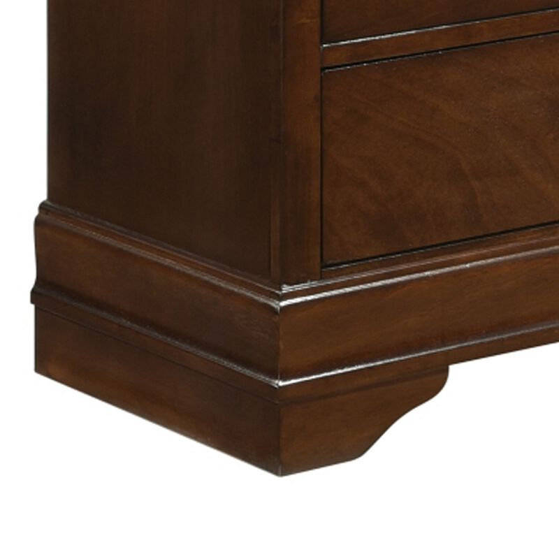5 Drawer Wooden Chest with Metal Hardware, Cherry Brown - Benzara