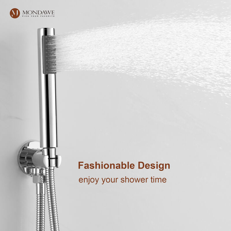 Mondawe Round 1-Spray Patterns Balance Valve Shower Faucets Set with 2.5 GPM Ceiling Mount Dual Shower Heads in Chrome