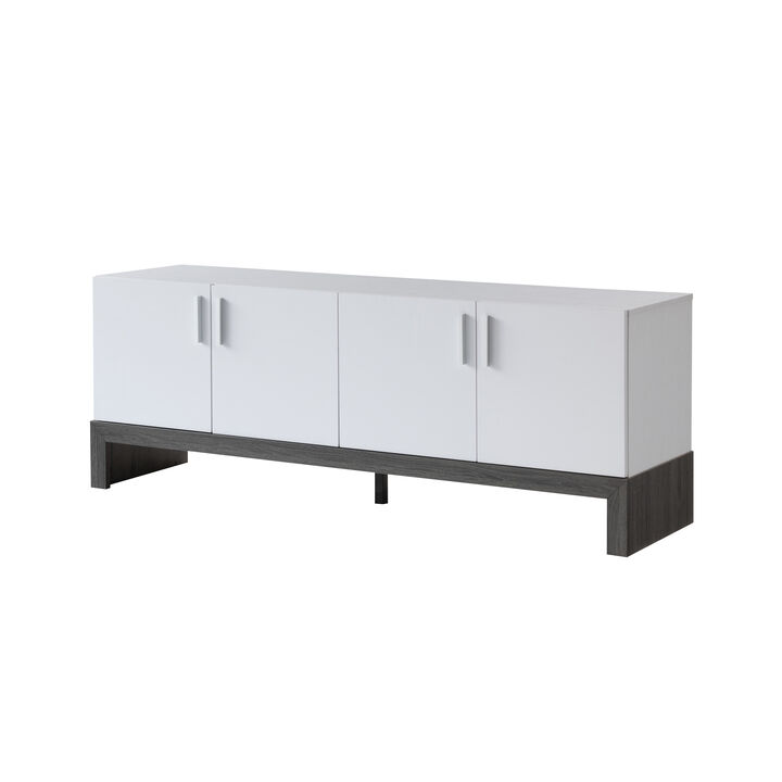 60 Inch TV Entertainment Console, 2 Cabinets, Metal Bar Handles, White - Benzara