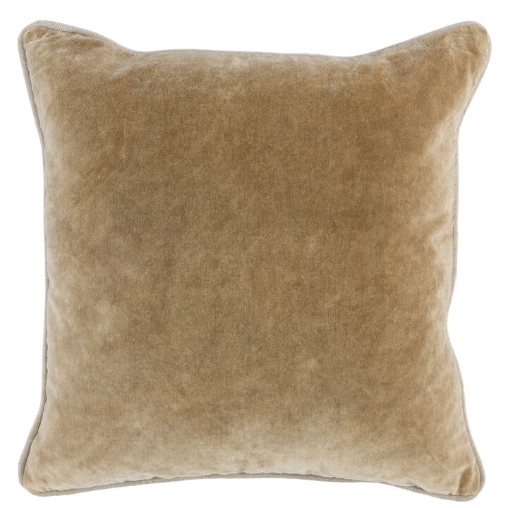 Hillary 18 Inch Square Velvet Decorative Throw Pillow, Welt Cord, Yellow-Benzara