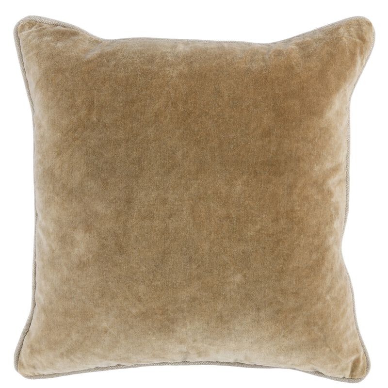 Hillary 18 Inch Square Velvet Decorative Throw Pillow, Welt Cord, Yellow-Benzara