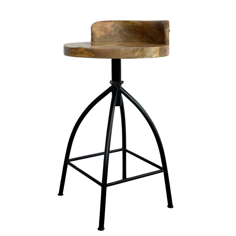 25-31 Inch Industrial Style Counter Height Stool with Adjustable Swivel Seat, Brown, Black-Benzara