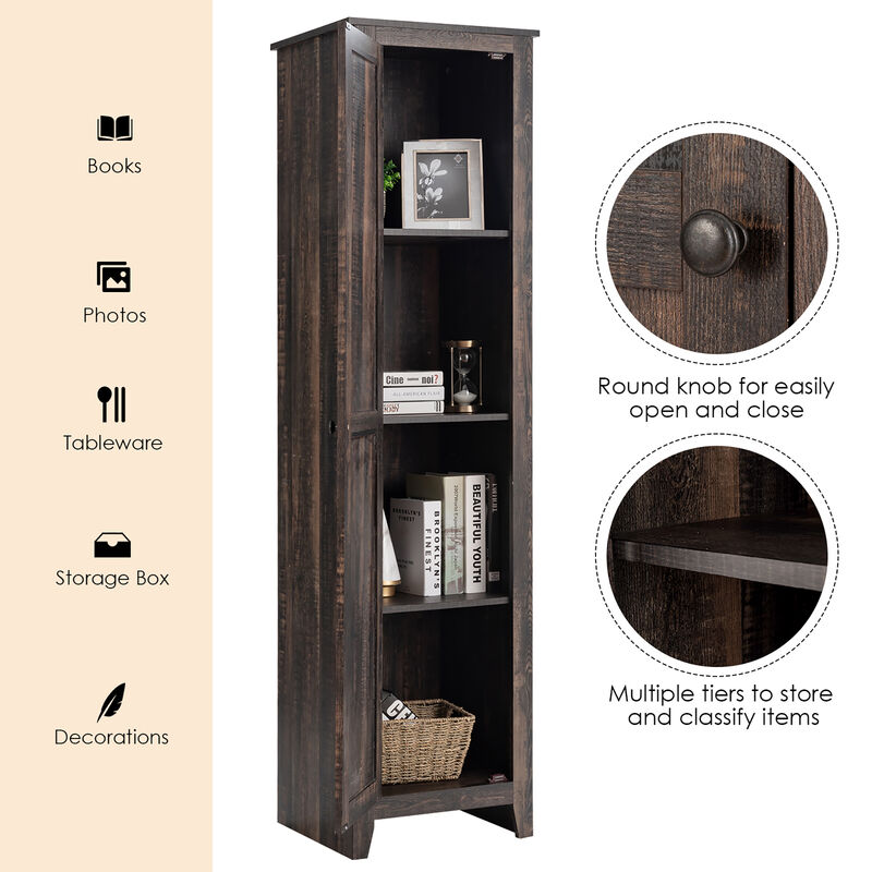 Costway Linen Tower Bathroom Storage Cabinet Tall Slim Side Organizer w/ Shelf Black