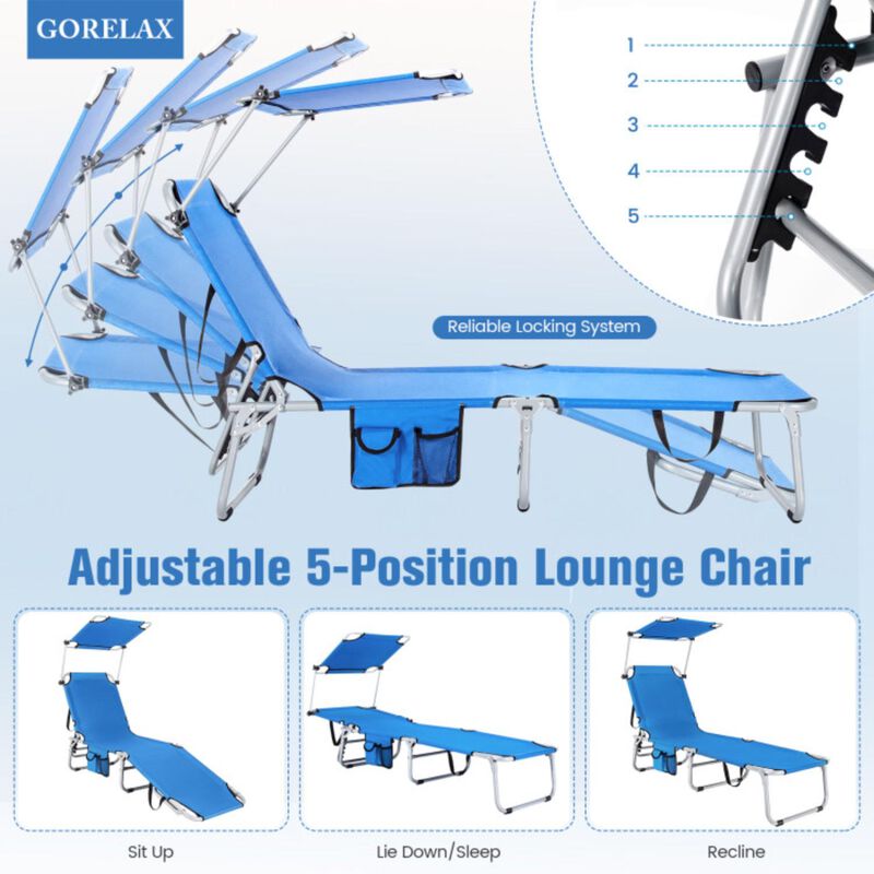 Hivvago Adjustable Outdoor Beach Patio Pool Recliner with Sun Shade