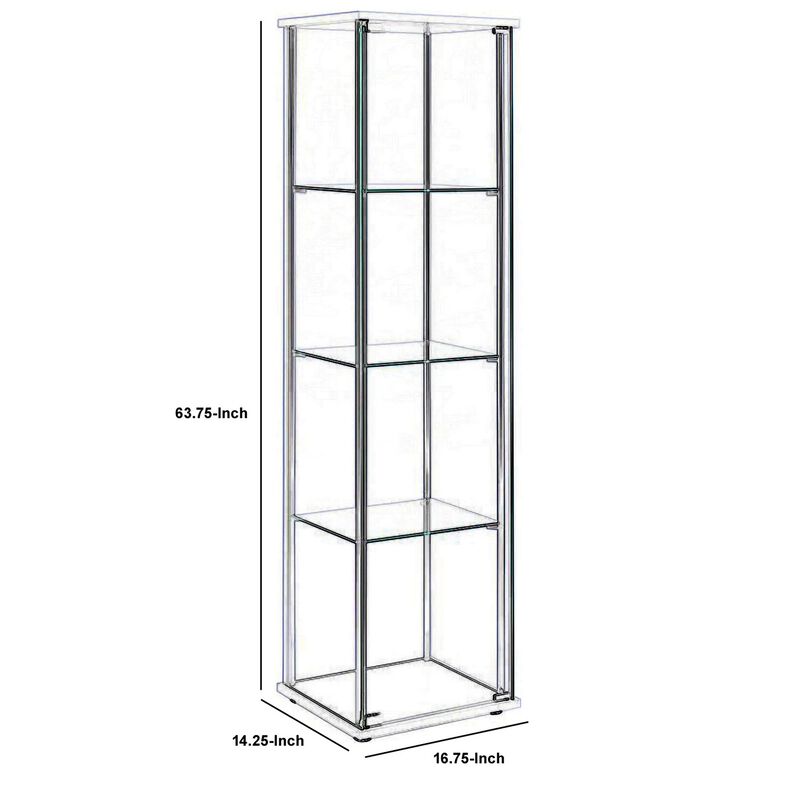 Glass and Metal Curio Cabinet with 4 Shelves, Clear and White-Benzara