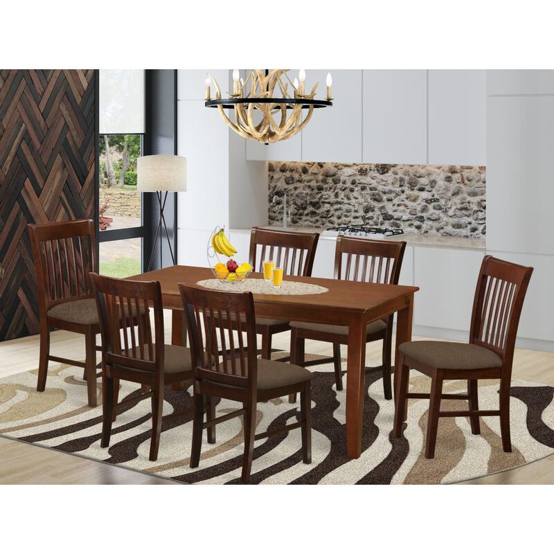 East West Furniture DUNO7-MAH-C 7 PC Dinette Table set for 6-Dinette Table and 6 dinette Chairs