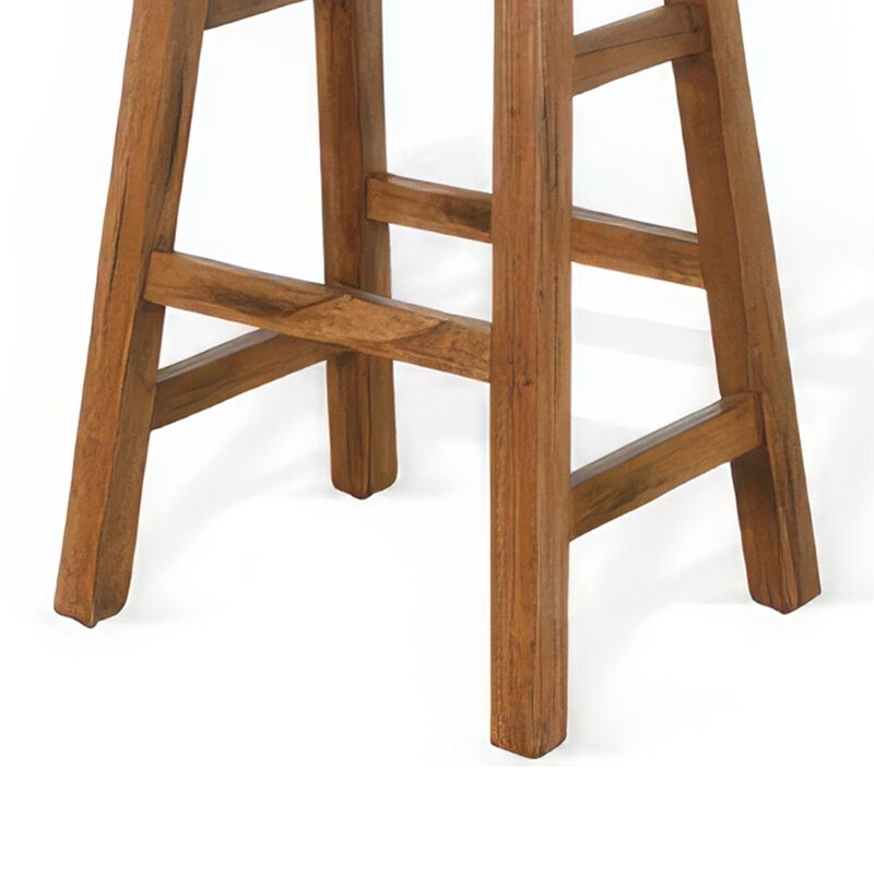 Marv Barstool Set of 2, Saddle Seat, Rustic Oak Mahogany Wood, 30 Inch - Benzara