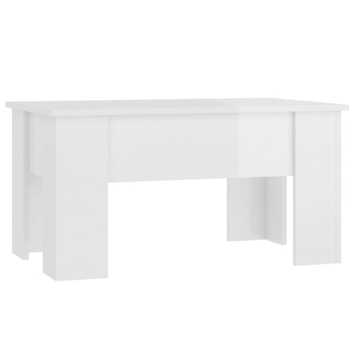 vidaXL Engineered Wood Coffee Table with Liftop, High Gloss White Finish, Rectangular Structure, 31.1"x19.3"x16.1", Perfect for Living Room or Office