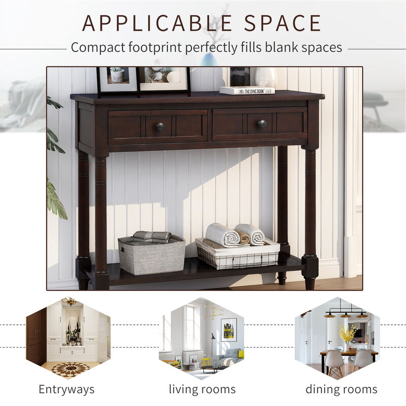 Merax Console Table Traditional Design with Two Drawers and Bottom Shelf