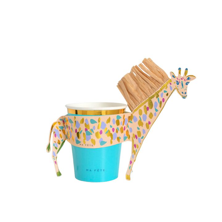 Ma Fete Safari Paper Cups With Giraffe Sleeve