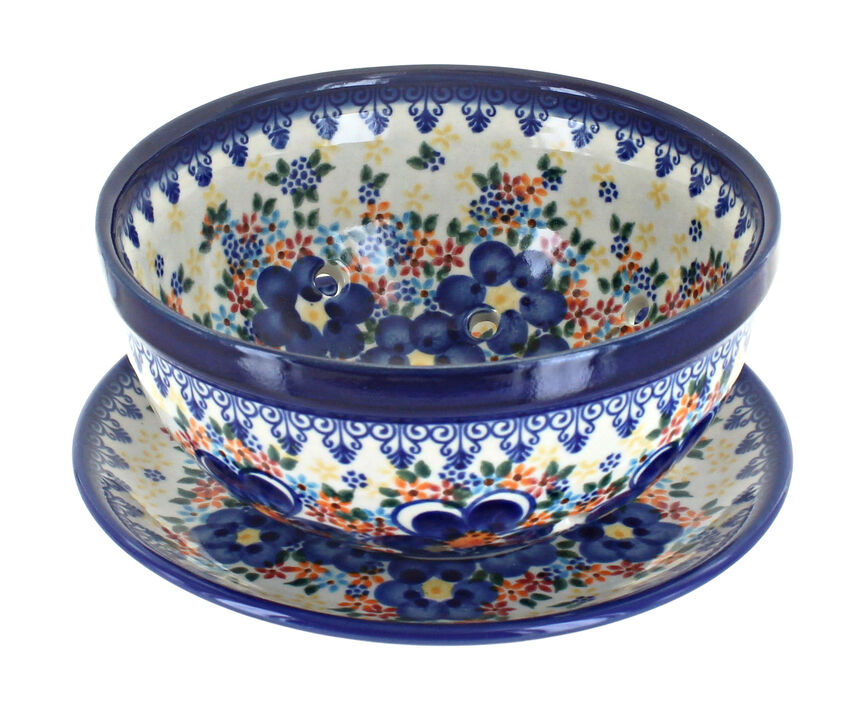 Blue Rose Polish Pottery Ashley Berry Bowl with Saucer