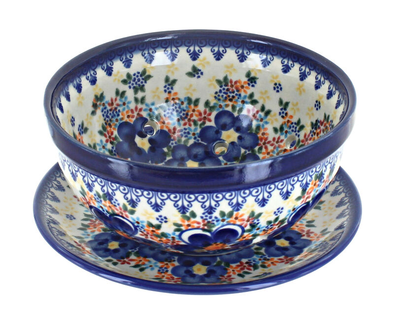 Blue Rose Polish Pottery Ashley Berry Bowl with Saucer