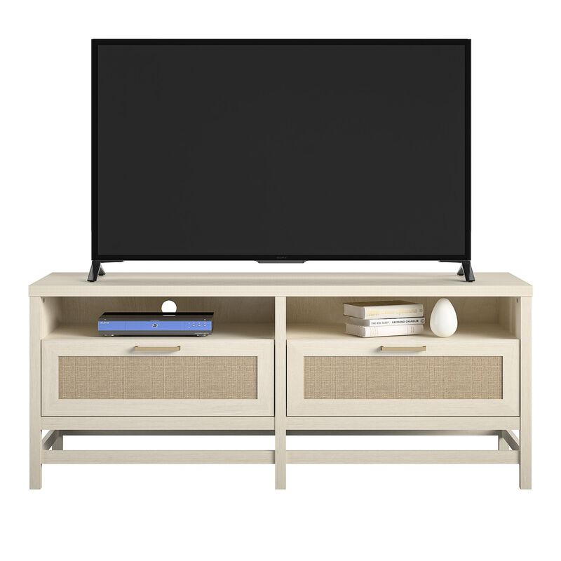 Lennon TV Stand for TVs up to 60", Ivory Oak and Faux Rattan
