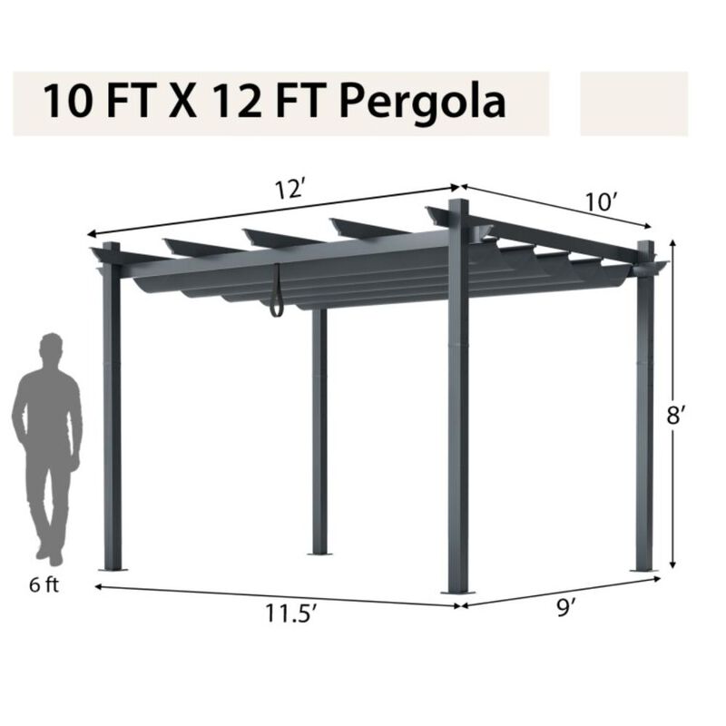 Hivvago 10 x 12 Feet Outdoor Aluminum Retractable Pergola Canopy Shelter Grape Trellis
