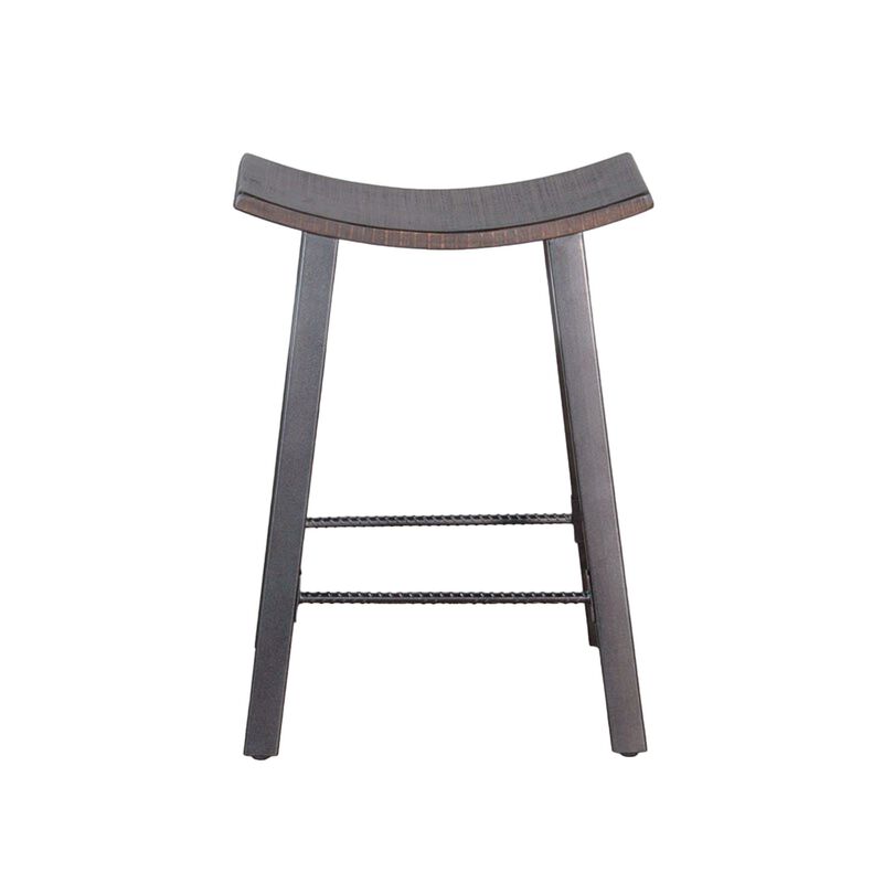 Flint Counter Stool Set of 2, Curved Dark Brown Mahogany, 24 Inch  - Benzara
