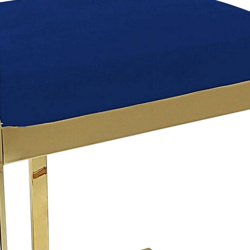 Dok 26 Inch Counter Height Stool, Blue, Cantilever, Gold Stainless Steel - Benzara