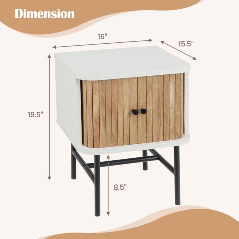 Hivvago Mid-century Modern Nightstand with Sliding Doors and Storage Cabinet