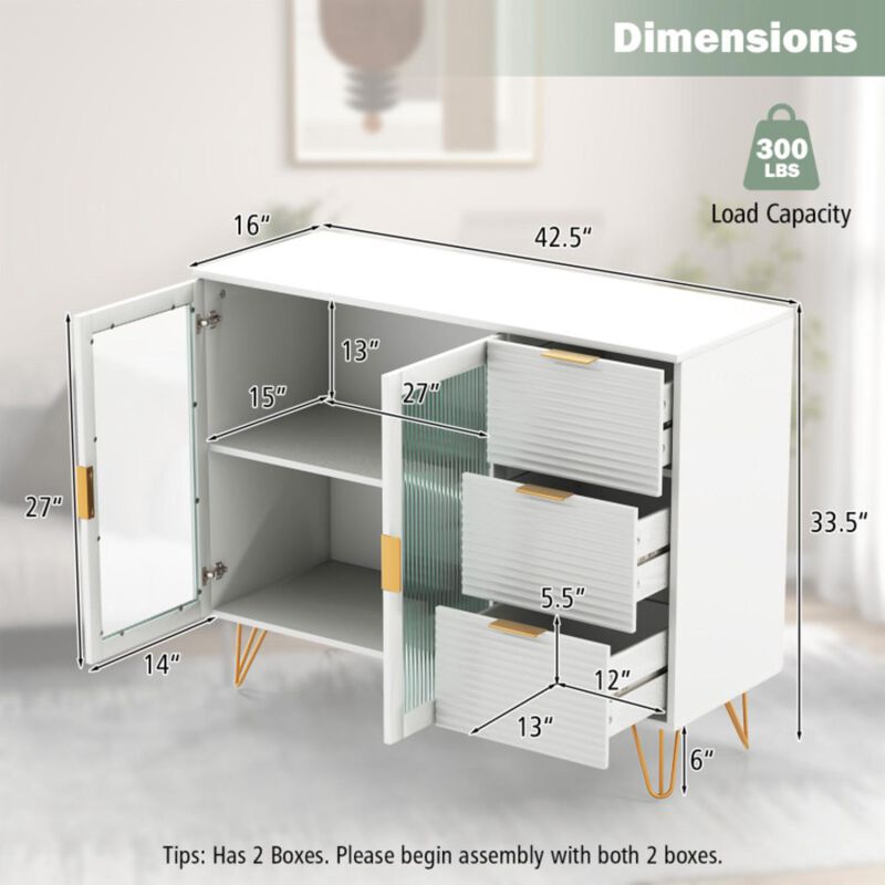 Hivvago Modern Sideboard Buffet Cabinet with 2 Doors and 3 Drawers for Living Room Dining Room-White