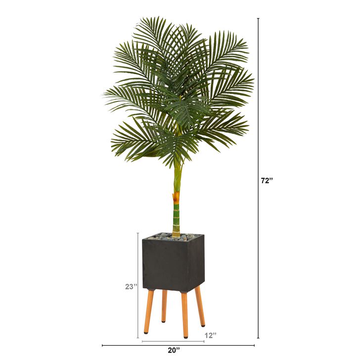 Hivvago 6 Feet Golden Cane Artificial Palm Tree in Black Planter with Stand