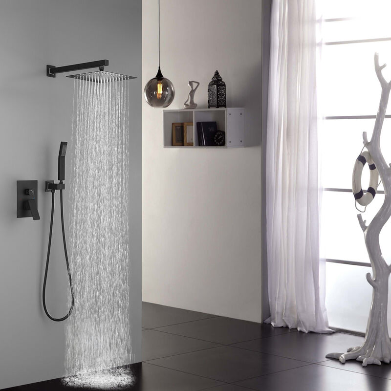 10 Inch Shower Head Bathroom Luxury Rain Mixer Shower Complete Combo Set Wall Mounted, Black
