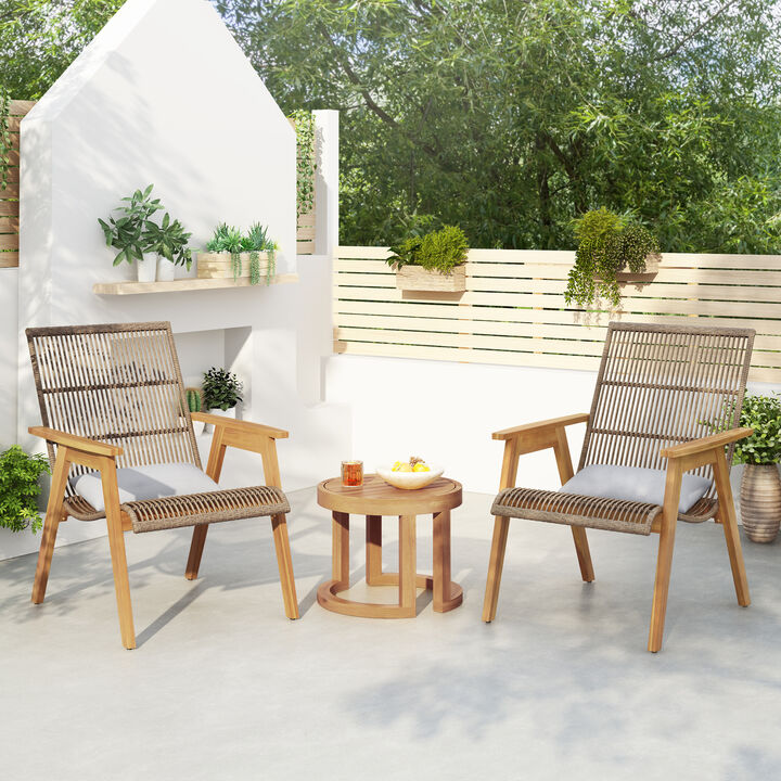 Merax Outdoor Acacia Wood 3-Piece Lounge Seating Set