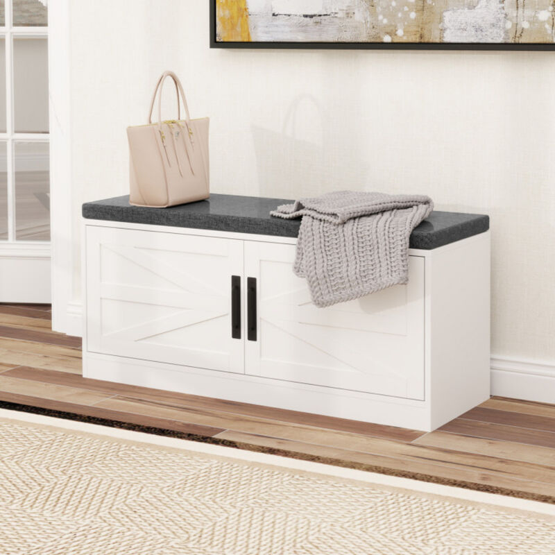 Shoe Bench with Cushion Farmhouse Shoe Rack Organizer with 2 Barn Doors