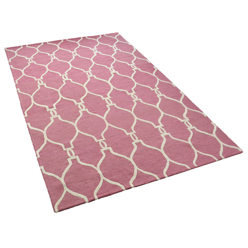 RUGSOTIC CARPETS HAND TUFTED WOOL ECO-FRIENDLY AREA RUGS  - 9'x12', Rectangle Shape, Pink & Beige, Geometric Modern Design, High Pile Handmade Area Rugs for Living Room, Bed Room (K01004)