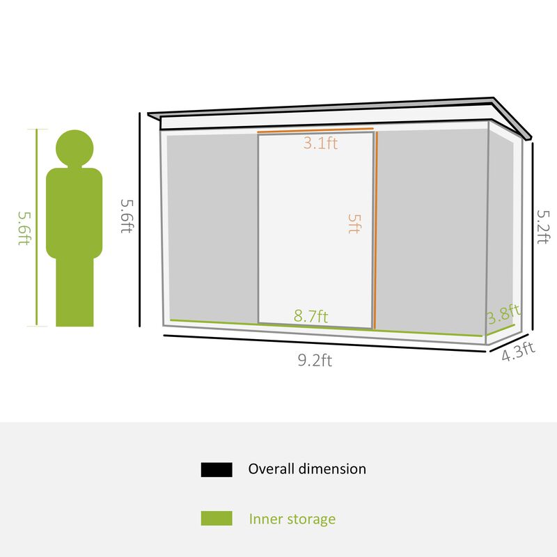 Rust-Proof Garden House: 9'x4.5'x5.5' Green/White Vented Metal Shed