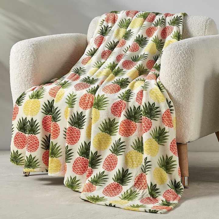 Natural Pineapple Micro Plush All Season Throw 50" x 70" Multicolor by Plazatex