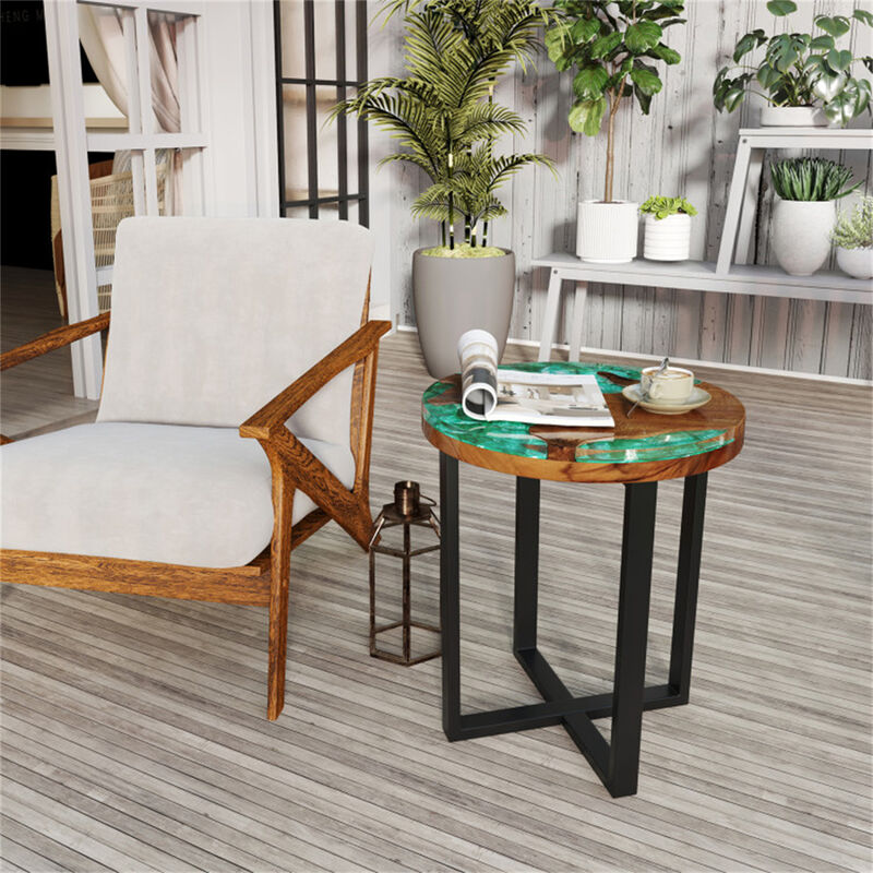 Round End Table with Epoxy Top Stylish & Durable for Indoor and Outdoor Use