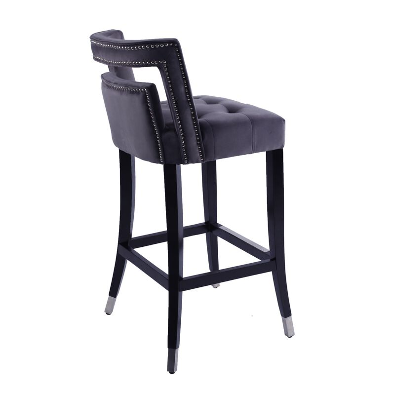 Suede Velvet Barstool With Nailheads Dining Room Chair 2 PCS Set - 30 Inch Seater Height