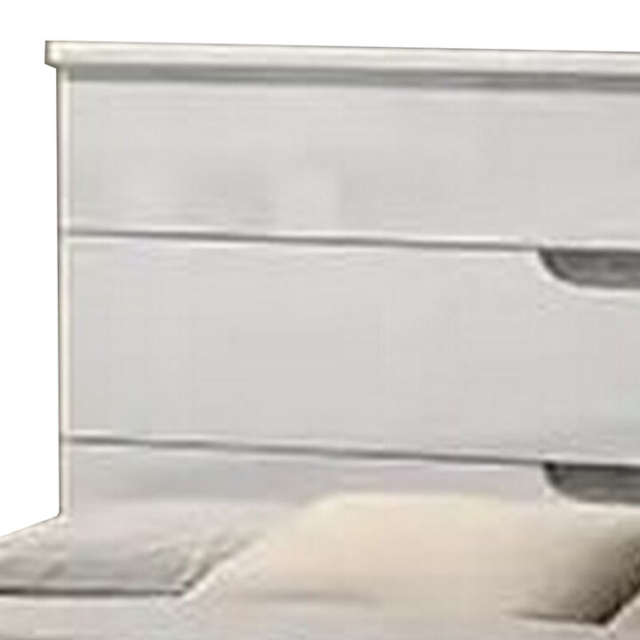 Peis Queen Size Bed, LED, Crystal Accents, Modern Design, Glossy White - Benzara