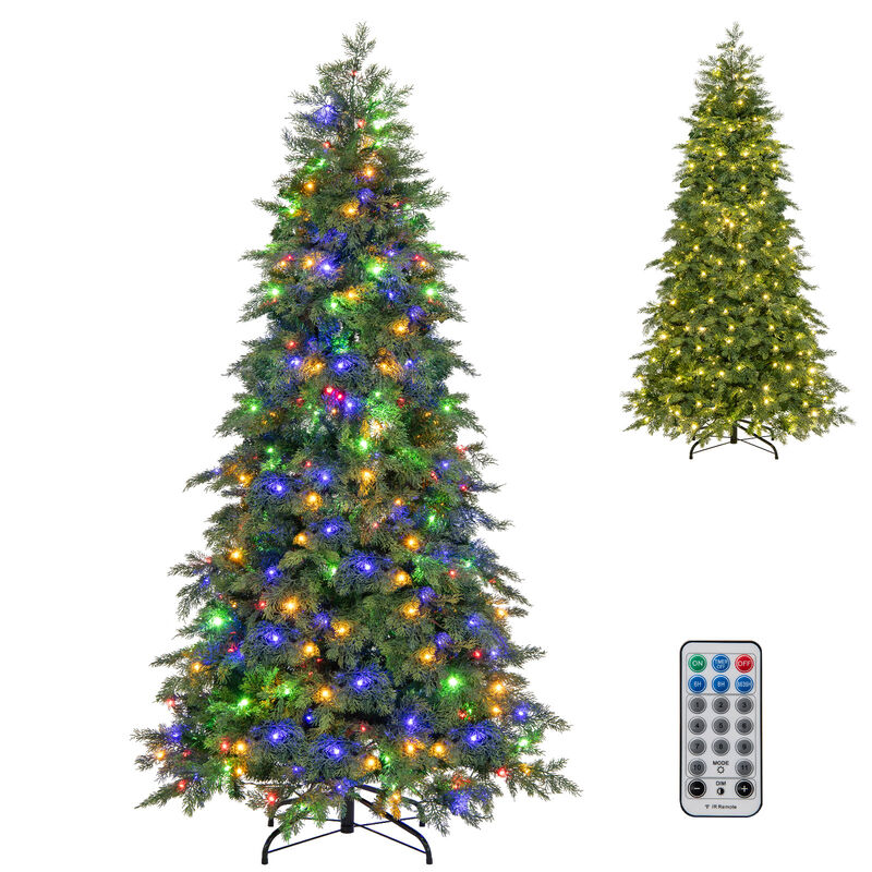 Pre-Lit Artificial Christmas Tree with 11 Modes and Metal Stand