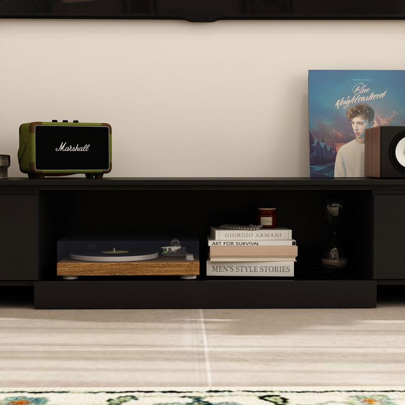 FUFU&GAGA Modern Adjustable TV Stand with Storage Drawers and Open Shelf, (63"-93.7" W x 15.3" D x 11.8" H),Black