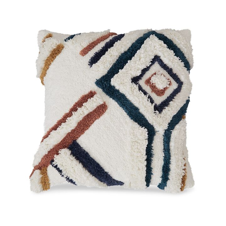 Throw Pillow Set of 4, 20 Inch, Whimsical Design, Boho Style, White, Blue -