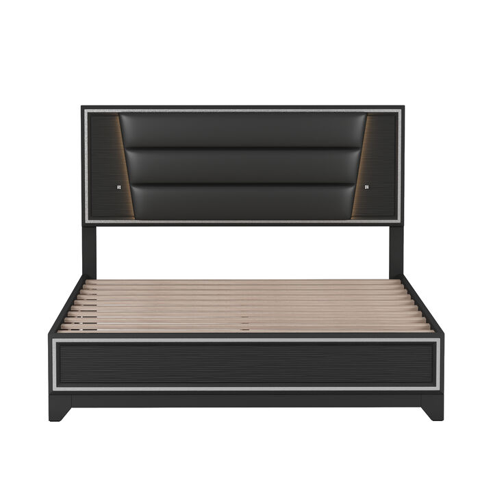 Merax PU Upholstered  Platform Bed  with LED Light