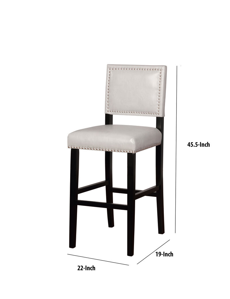 Wooden Bar Stool with Nailhead Trim Detailing, Black and White - Benzara