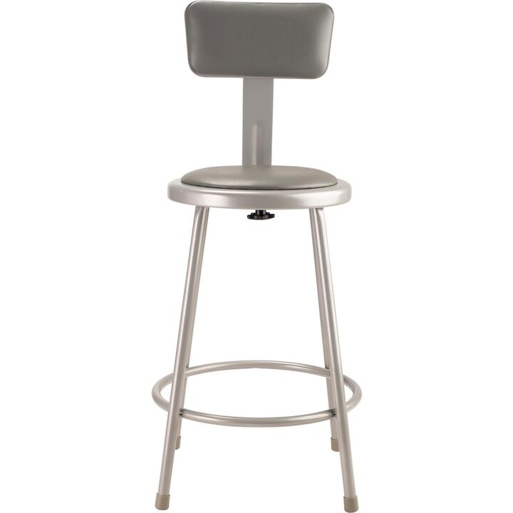 NPS® 24"Heavy Duty Vinyl Padded Steel Stool With Backrest, Grey