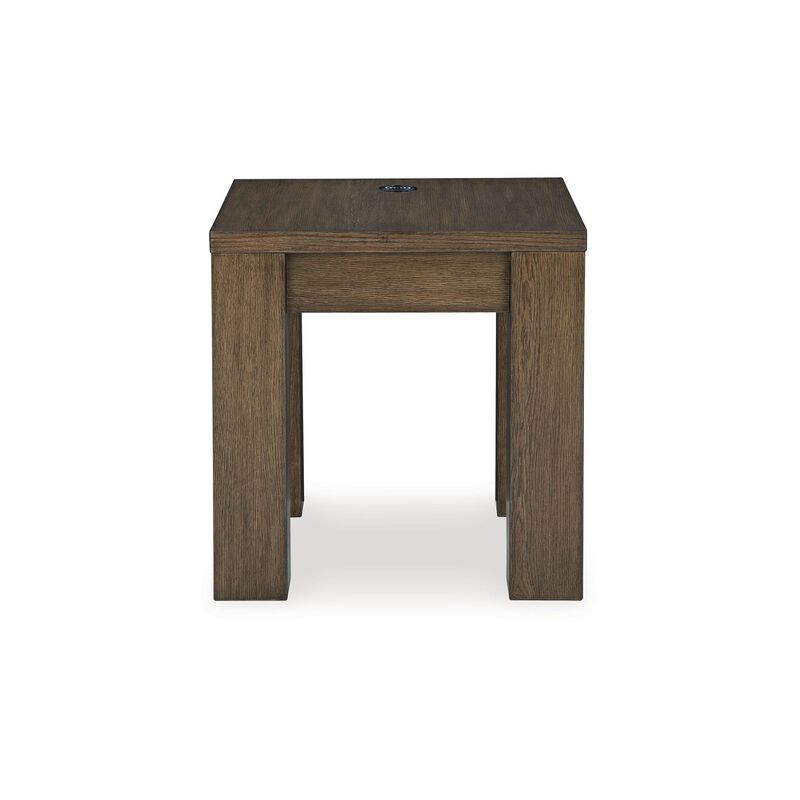 Wain Side End Table, Wireless Charging, Rectangular 24 Inch Brown Wood - Benzara
