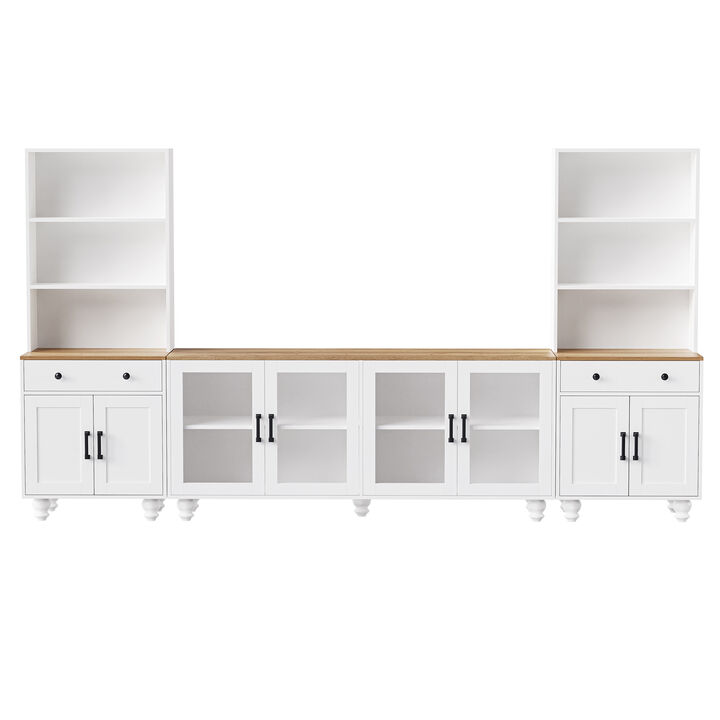 Merax Farmhouse TV Stand with Bookshelves Set