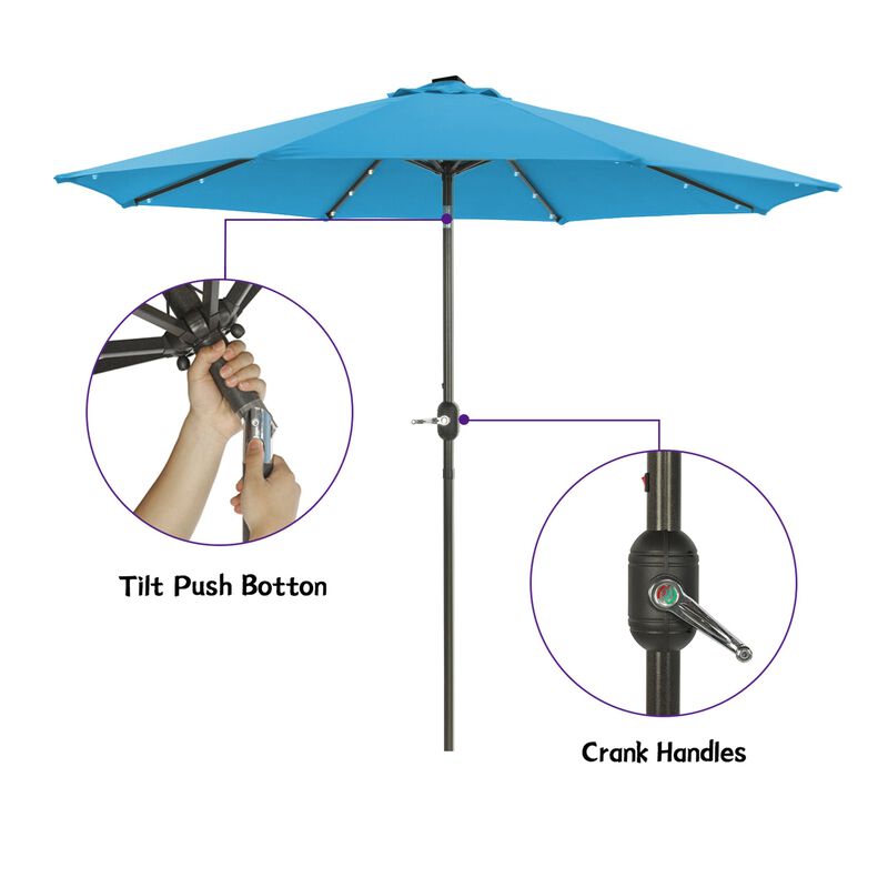 Mondawe 9ft Patio Umbrella Outdoor Market 32 LED Solar Umbrella with Tilt and Crank