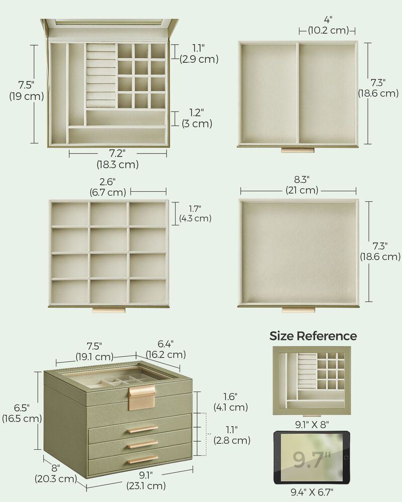 Elegant 4-Layer Jewelry Box with Glass Lid and 3 Drawers - Perfect Gift for Loved Ones