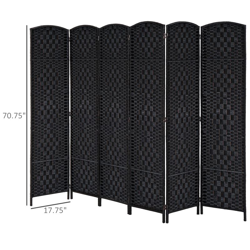 Black Expansive Divider: 6-Panel 6' Tall Extra Wide Wicker Folding Screen
