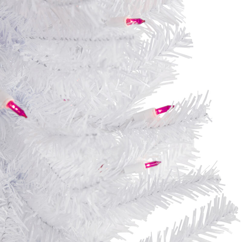 3' Pre-Lit Woodbury White Pine Slim Artificial Christmas Tree  Pink Lights