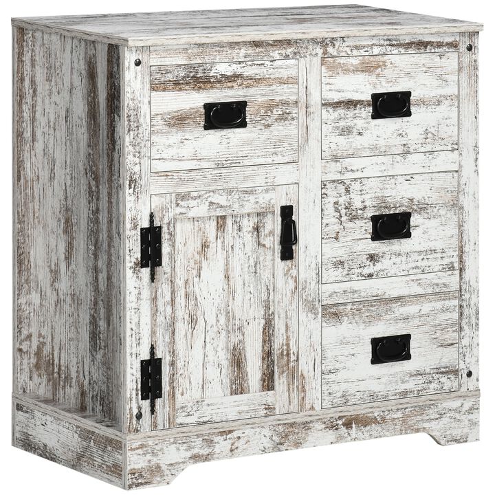 White Kitchen Organizer: Rustic Cabinet with Drawers & Cupboard for Dining Room